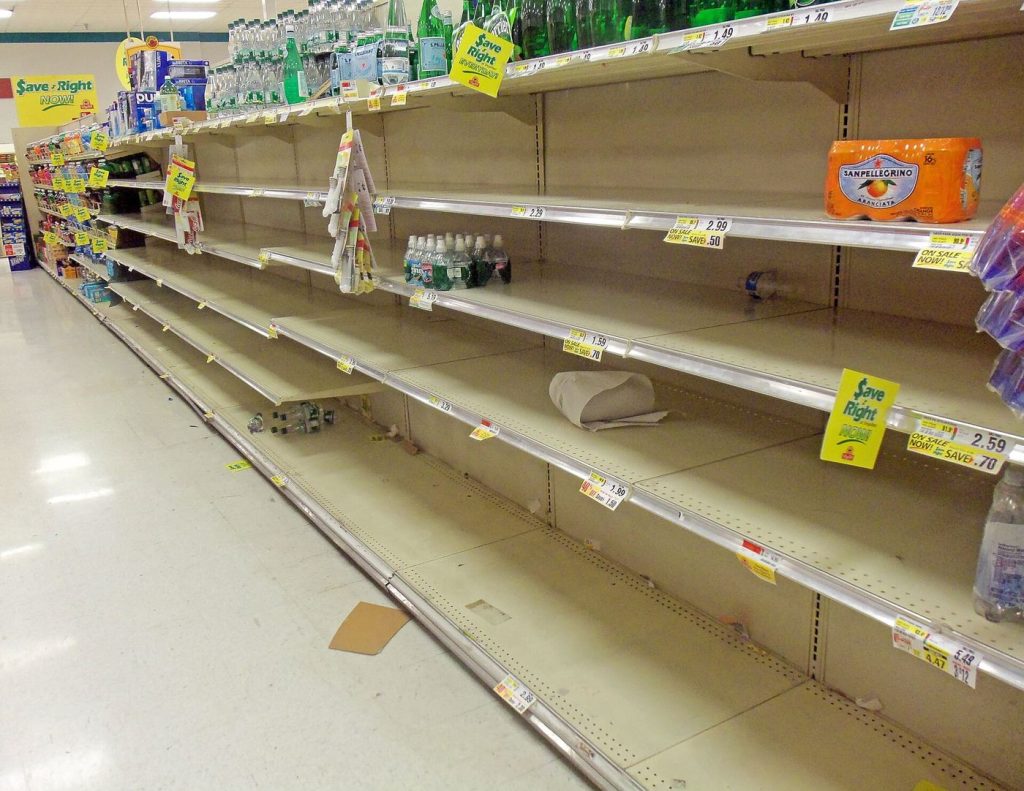 Supermarket shelves of packaged food